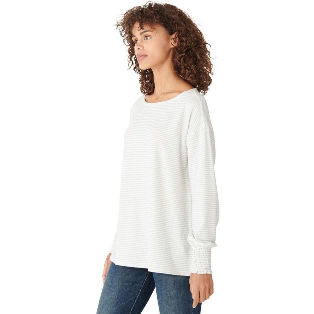 Lucky Brand Womens Size MEDIUM Long Sleeve Crew Neck Stripe Cloud Jersey Sweater